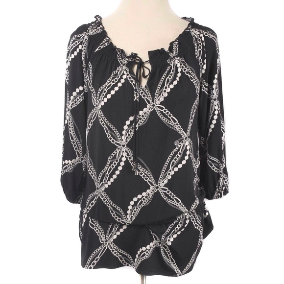 WHITE HOUSE BLACK MARKET Black & White Chain Print Peplum Blouse NWT - Picture 1 of 4